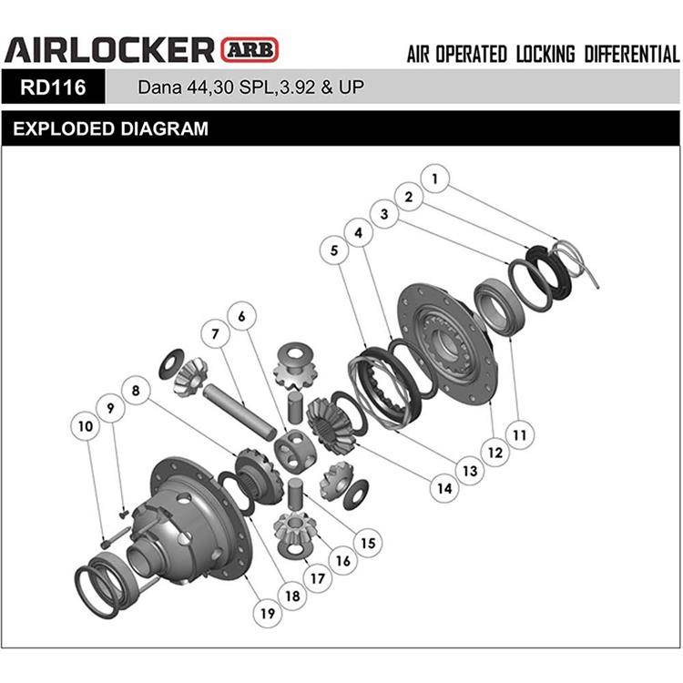 Rear air locker Dana 44 transmission 3.92 ARB