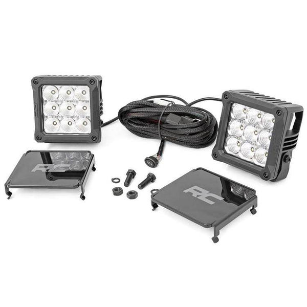 LED lights 4" square white DRL Rough Country Chrome Series